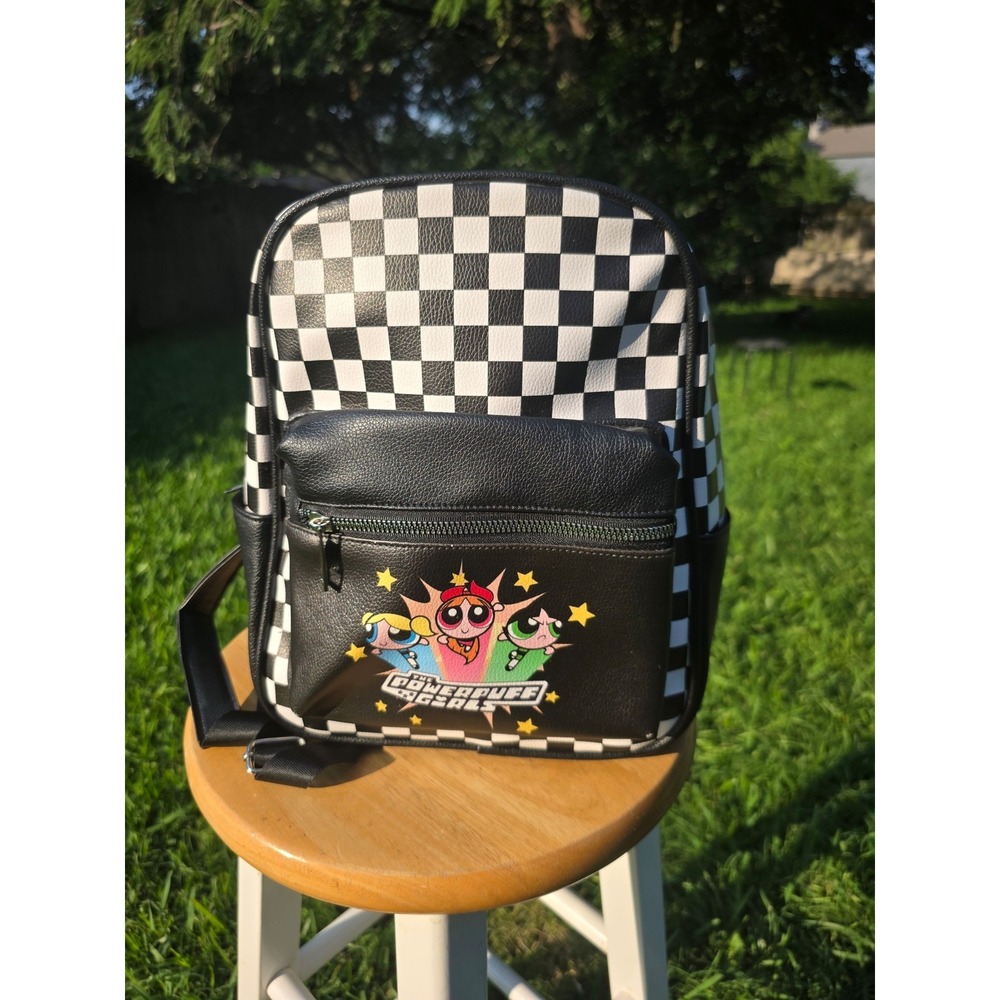 Powerpuff Girls Checkered Mini Backpack Black White Blossom Bubbles